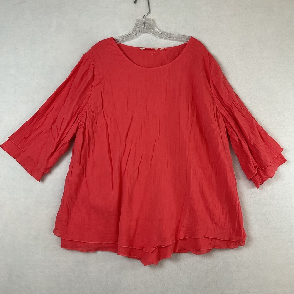 Soft Surroundings Womens 1X Coral Cotton Gauze Tiered Bell Sleeve Blouse